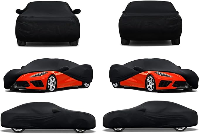 Fit Full Car Cover Dust-Proof Protection Compatible with Chevrolet Corvette C4 C5 C6 C7 1980–2025, Indoor Breathable Car Cover for Dust-Proof, Underground Garage, Car Show(Black)