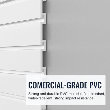 Slatwall Panel Garage Organizer PVC Slatwall Heavy Duty Wall Mounted Rack, Interlocking Slat Wall Panels for Tool Organization Peg Board(White 4 x 4 ft)