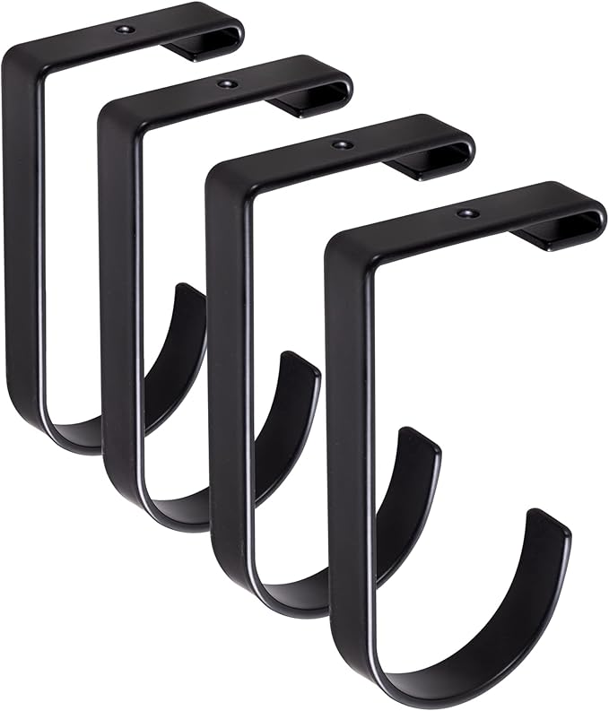 4-Pack Heavy Duty Add-On Flat Hook Accessory for Garage Ceiling and Wall Storage, Alloy Steel, Black - Suitable for FLEXINOUMTS Racks