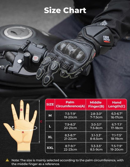 KEMIMOTO Leather Motorcycle Gloves for Men and Women, Riding Racing Gloves with ESA Cushioning Kevlar Carbon Fiber Knuckle Protection for Dirt Bike Motorbike Outdoor Sports