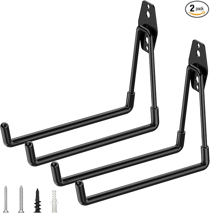 TICONN 2 Pack Heavy Duty Garage Hooks, Steel Utility Wall Storage Hooks, Wall Mount Hanger Organizer for Ladders, Bikes, Tools, Bulky Items (Large, Black Square)