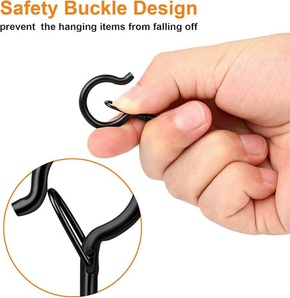 96 PCS Q-Hanger Hooks, Screw Hooks for Outdoor String Lights, Safety Buckle Design Cup Eye Hook for Hanging Christmas Lights, Plants, Mounted on Wall Ceiling, Include 1 Wing Nut Driver, Black