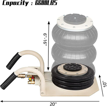 CXRCY 3 Ton Air Jack for Cars & Trucks - 6600LBS Capacity Pneumatic Airbag Jack with Short Handle, Fast Lifting up to 16 Inch for Cars,Trucks (White Triple Bag Air Jack)