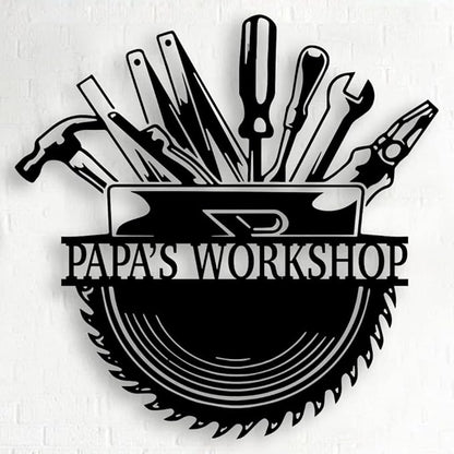 Personalized Papa's Workshop Metal Sign - Custom Dad's Garage Metal Sign for Dad Mechanic Wall Decor