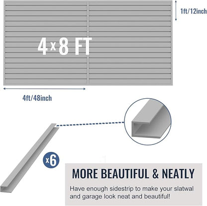 Slatwall Panel Garage Organizer PVC Slatwall Heavy Duty Wall Mounted Rack, Interlocking Slat Wall Panels for Tool Organization Peg Board(Grey 4 x 8 ft)