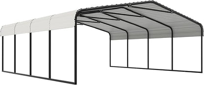 20x20 FT Carport with Metal Roof, Heavy Duty Metal Carport Canopy, Garage Car Shelter Shade for Outdoor, Car, Truck, Eggshell