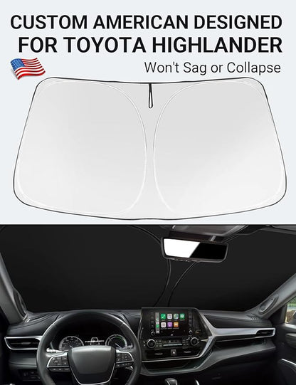Proadsy for Toyota Highlander 2020-2024 2025 Windshield Sun Shade 4-Layer Foldable Highlander L LE XLE Limited Platinum Front Sunshade Protector Sun Visor Blocks UV Rays Keep Car Cooler
