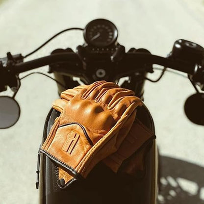 Harssidanzar Leather Motorcycle Gloves for Men Touchscreen GM028