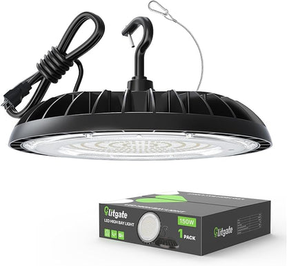 LED High Bay Light 150W, 21000lm 5000K UFO Led High Bay Light(600W MH/HPS Equiv.), Commercial Bay Lighting with 5ft Cable US Plug for Garage Shop Barn Warehouse