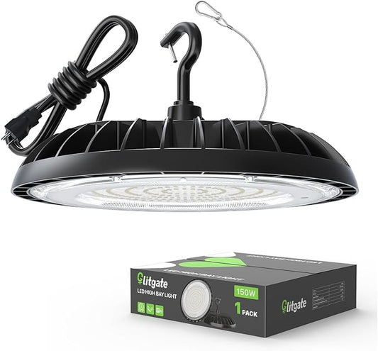 LED High Bay Light 150W, 21000lm 5000K UFO Led High Bay Light(600W MH/HPS Equiv.), Commercial Bay Lighting with 5ft Cable US Plug for Garage Shop Barn Warehouse
