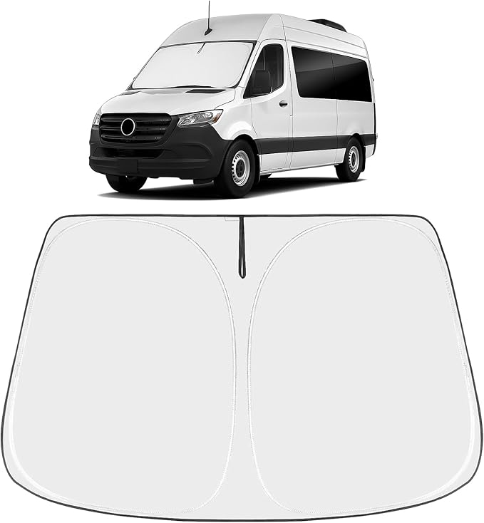 Proadsy 2025 Upgrade Windshield Sun Shade Custom Fit Sprinter, Freightliner Cargo Crew 2007-2025 4-Layer Foldable Front Sunshade Protector Sun Visor Blocks UV Rays Keep Car Cooler