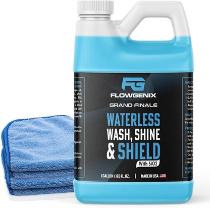 Flowgenix™ Waterless Car Wash Spray - Grand Finale - Motorcycle Cleaner & Car Wax Spray Polish (1 Gal or 128 oz) - Ceramic Coating - Quick Detailer Spray to Make Your Vehicle Shine