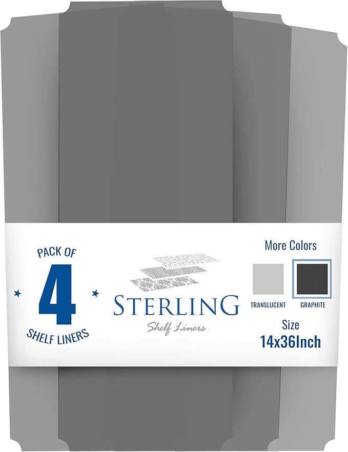 Shelf Liners for Wire Shelf System: Set of 4 in Graphite: 14 x 36 inch: Plastic Wire Shelving Shelf Mats