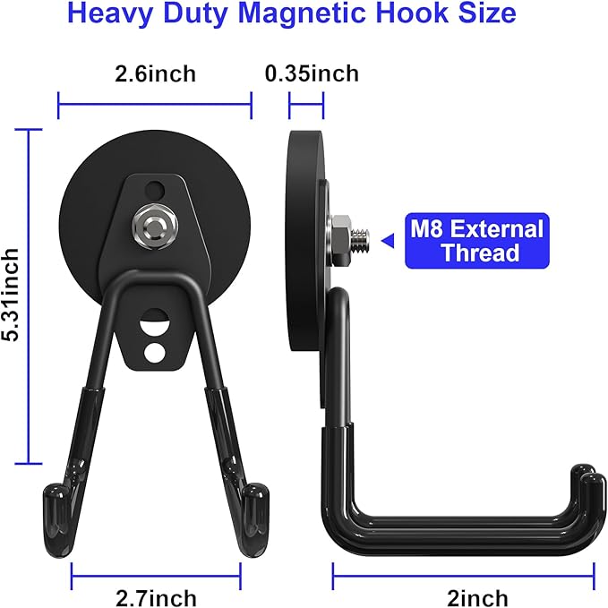 Heavy Duty Storage Magnetic Utility Hooks Large Garage Magnet Hooks with Anti-Slip Coating for Metal Cabinet,Pegboard,Garage Shelve,Garden Tools (3PCS 2.59'' Black)