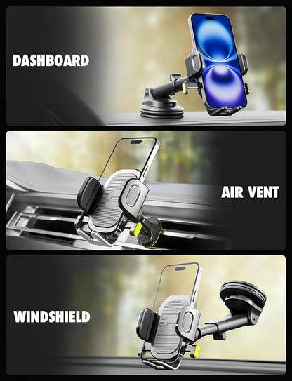 Bracketron Easy OneClick Cell Phone Holders for Your Car, Universal Car Mount Suction Cup for Dashboard Windshield Air Vent Truck Stand, for iPhone Samsung Google, All Smartphones & Car Models, Black
