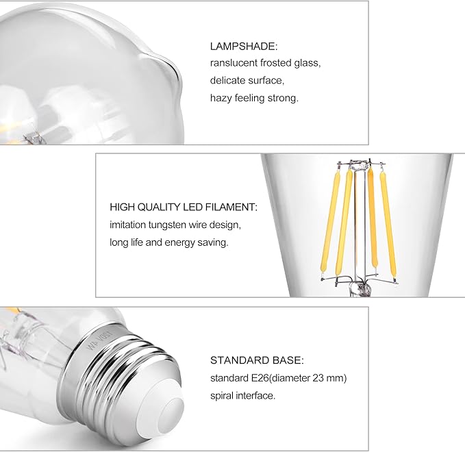 LED Edison Bulb 4W,Antique 40W Vintage Edison Bulb,E26 Light Bulb Non Dimmable Led Bulb 450 Lumens 2300K Amber Warm,Pack of 3