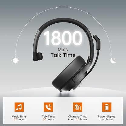 EKSA [Upgrated Trucker Bluetooth Headset with ENC Microphone, 99ft Wireless Range & 30H Talk Time, with Replaceable Ear Pad, Environmental Noise Cancelling Headphones All-Day Comfort for Drivers
