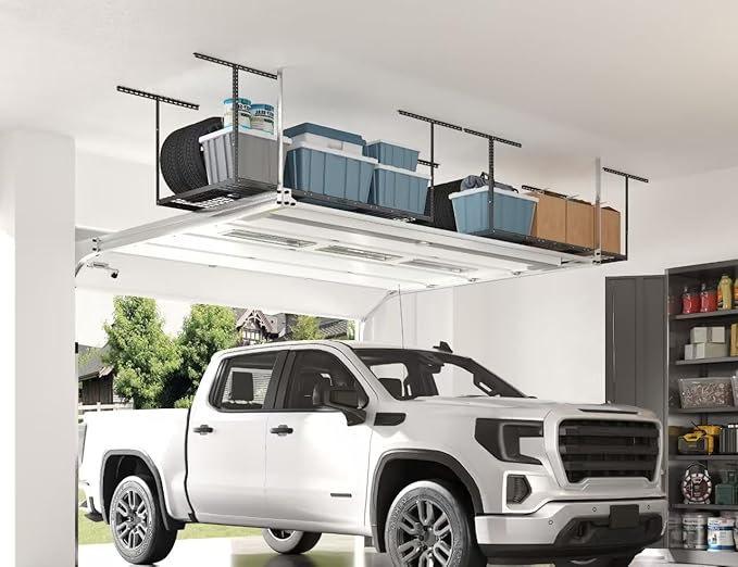 FLEXIMOUNTS 3x6 Overhead Garage Storage Adjustable Ceiling Rack 72" Length x 36" Width x 40" Height, 450lbs Weight Capacity, Black