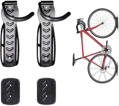Dirza Bike Wall Mount Rack with Tire Tray - Vertical Bike Storage Rack for Indoor,Garage,Shed - Easy to install - Great for Hanging Road,Mountain or Hybrid Bikes - Screws Included - 2 Pack
