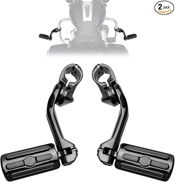 Motorcycle Adjustable Highway Pegs,1.25" Highway Foot Pegs for Harley Davidson Touring Road King Road Glide Street Glide Electra Glide Dyna Sportster Softail fits 32mm Engine Guard, Black