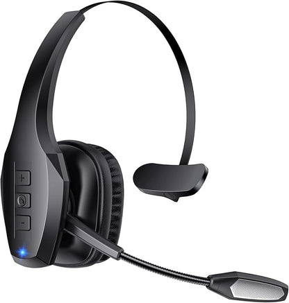 Trucker Bluetooth Headset, Wireless Headset with Mic, Bluetooth Headsets with Dual Noise Cancelling Microphone & Mute Button, 55Hrs Working Time PC Headsets for Cell Phones, Computer, Truck Driver