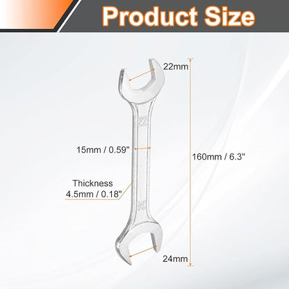 HARFINGTON Double Open End Wrench 22mm x 24mm Metric 15 Degree Offset Angle Small Flat Head Wrench Galvanizing Open Ended Spanner for Automotive Repair Furniture Assembly