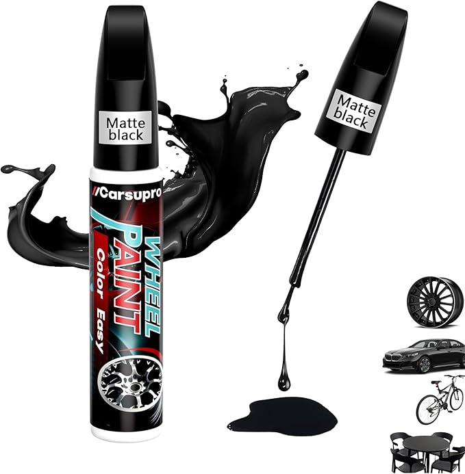Matte Black wheel Touch Up Paint, Wheel Scratch Repair Touch Up Paint Pen, Rim Paint For Car Wheel Repair | Quick-Dry, 2X Adhesion on Alloy/Chrome Wheels