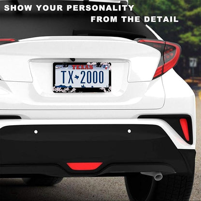 Cherry Blossom License Plate Frame-2 PCS Cherry Floral Flowers License Plate Holder Cover Car Universal Accessories Aluminum Car Tag Frames Fits Standard US Vehicles Size