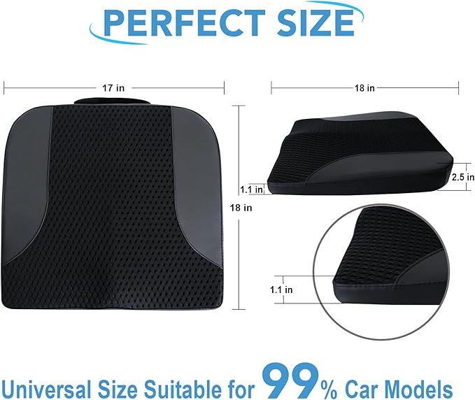 Car Seat Cushion, Comfortable Memory Foam Seat Pillow for Driving, Sciatica-Back Pain Relief, Cushion for Car-Truck, Office, Wheelchair - Black