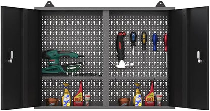 JZD Steel Garage Wall Mounted Tool Cabinet, Black & Grey