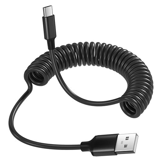 Coiled USB C Cable for Carplay 3ft, Retractable USB A to USB Type C Fast Charging Cord 60W 3A for iPhone 16 15 Pro Max Plus