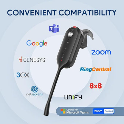 Yealink DECT Wireless Headset WH63 E2 UC,Single Ear (Mono) Convertible Office Headset with Noise Canceling Mic, 607Ft Range,3 Wearing Styles,Connects to Desk Phone and Computer