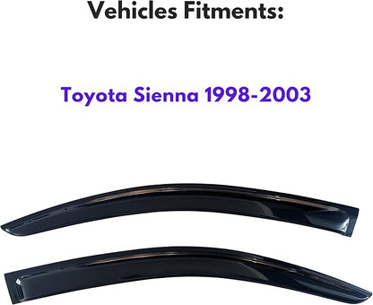 KPY Window Visor Compatible with Toyota Sienna 1998-2003, Rain Guard Window Vent Deflectors Tape-On Style, 1998 1999 2000 2001 2002 2003