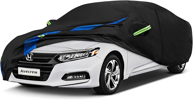 Avecrew Car Cover Custom Fit for Honda Accord, Waterproof All Weather Full Exterior Cover Rain Snow UV Protection Outdoor Cover with Side Door Zipper Design