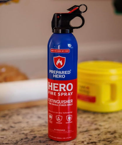 Prepared Hero Fire Spray - Mini Fire Extinguishers for House, Car, Garage - Kitchen Small Fire Extinguisher for Home, Made in USA, 100% Organic - Compact, Portable & Easy to Use, Non-Toxic - 8 Pack
