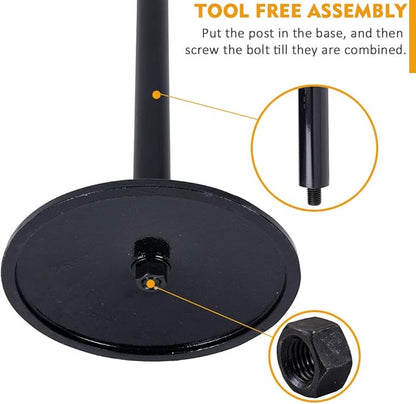 Heavy Duty Cast Iron Sign Post and Base Kit - 12" DIA Stand with 48" Post and Bolts & Nuts for Hanging Signs, Portable Sign Holder for Parking and Recreational Use