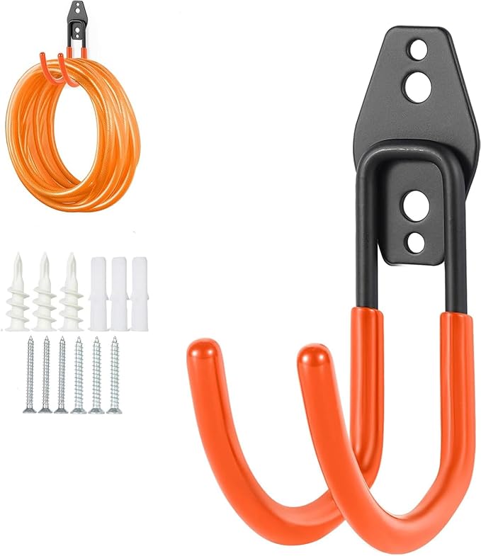 Heavy Duty Hose Hook, Garage Storage Utility Hooks, Garden Hose Hooks with Coating, Wall Mount Hooks for Bikes, Tools, Ladders, Cables, and Outdoor Equipment, Orange
