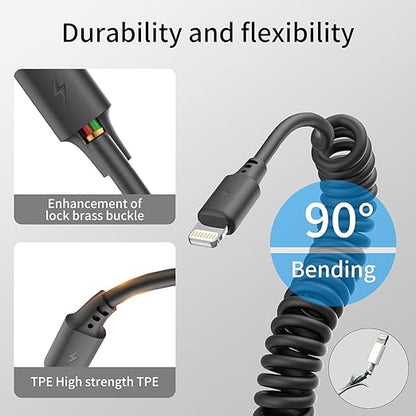 Coiled USB C to Lightning Cable 3FT, 2 Pack Short Car Charger Cord Fast Charging Retractable USB C to iPhone Cord for CarPlay Compatible with iPhone 14/13/12/11Pro/X/XR/8/7/6s/Plus