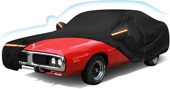 Car Cover for Dodge Charger 1968-1974, Waterproof 210D Oxford Cloth and Cotton Cover Outdoor Full Car Covers with Zipper Windproof Heavy Duty All Weather with Wind, Sun, UV and Dust Protectio