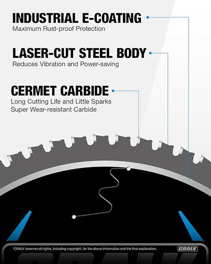 CRALY 14 Inch 66 Teeth Steel and Ferrous Metal Cutting Circular Saw Blade, 1 Inch Arbor, Thin Kerf, Professional Cermet Carbide Tipped Blade for Angle Iron, Threaded Rod, EMT Conduit(C1466MC)