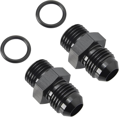 4AN Male Flare to 4AN ORB O-ring Boss Fuel Pump Rail Adapter Fitting Aluminum Black, Pack of 2