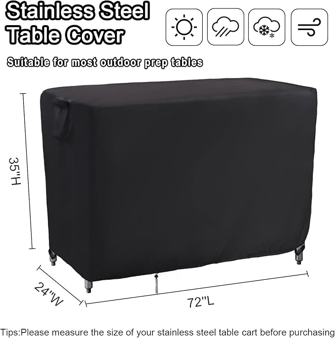Kingling Outdoor Prep Table Covers, Waterproof Stainless Steel Table Cover Metal Table Cover Protection for Patio Kitchen Prep/Work Tables - 72''L x 24''W x 35''H