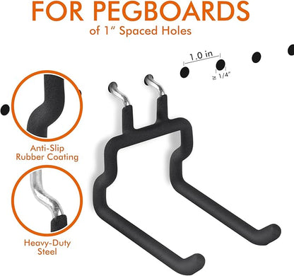 LIGHT DUST Utility Heavy Duty Pegboard Hooks - 10Pack Peg Board Accessories for Hanging Tools Fit 1/4" Peg Holes - Pegboard Organizer Large Tool Holders for Garage Workshop Shed