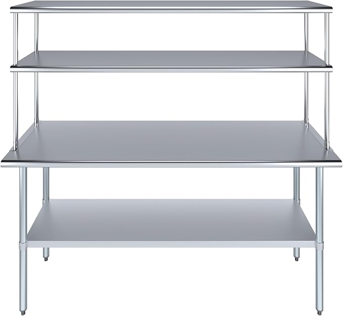 Amgood Stainless Steel Work Table Double Tier Overshelf | Metal Kitchen Prep Table & Shelving Combo (24" x 72" Work Table + 18" Overshelf)