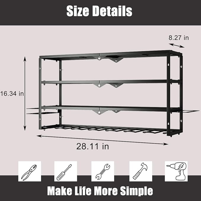 AZERPIAN Tool Organizer Heavy Duty Power Wall Mount for Drill and Cordless Tools Heavy Duty Rack for Garage Organization Workshop Pegboard (3 Layers 7 Slots)