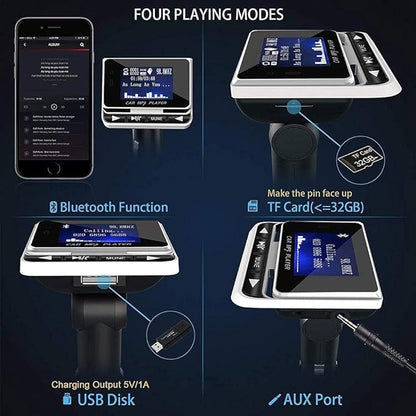 Bluetooth FM Transmitter for Car, Wireless Car Radio Adapter, Handsfree Auto Kit with Remote Control, MP3 Music Player Support USB Charger Siri Google Assistant U Disk/TF Card/Aux
