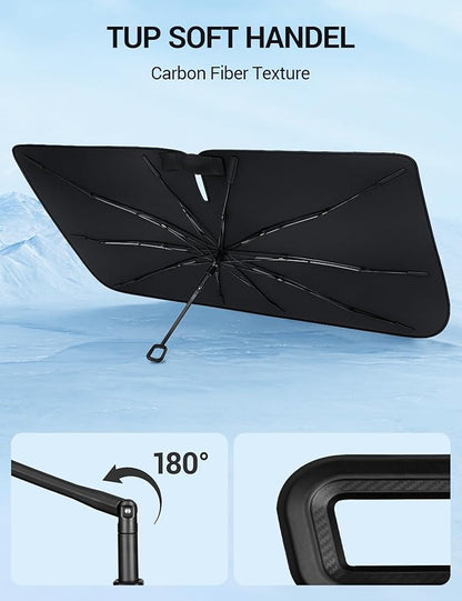 Proadsy Windshield Sun Shade Umbrella for Lincoln Aviator 2020-2025 Foldable Car Umbrella Sunshade with Soft TPU Handle Spring Structure Crystal Cooling Material Protect Car from Rays & Heat