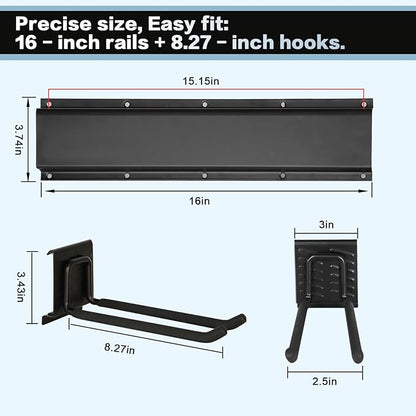Garage Tool Organizer Wall Mount 48in- 6 Heavy Duty Hooks,360lbs Capacity, Garage Organization & Storage Rack for Broom, Rake & Snow Equipment - Tool Organizer & Men’s Gift Choice