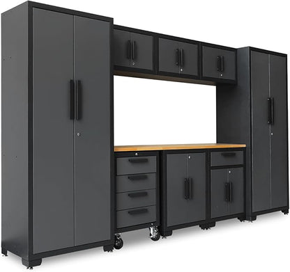 Torin Garage Cabinets Storage System, 9 Piece Included Steel Drawers Rolling Chest,Locked Storage Cabinet, Perfect for Organizing Garage and Tools, Black/Grey