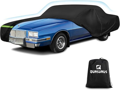 QUNSUNUS Waterproof Car Cover for Pontiac Grand Prix 1978-1996, Outdoor Car Covers with Zipper, All Weather Cover with Straps and Elastic Edges for Wind, Sun, UV and Dust Protection